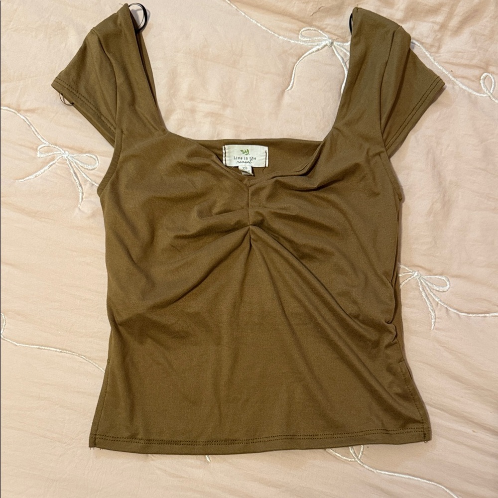 Ruched Square Neck Tank Top in Olive Brown